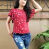 Maroon Floral Printed Casual Tops for Women