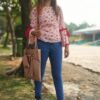 Pink Floral Belt Printed Casual Tops for Women