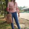 Pink Floral Belt Printed Casual Tops for Women