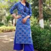 Cobalt Blue Floral Straight Casual Kurtis for Women