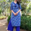 Cobalt Blue Floral Straight Casual Kurtis for Women