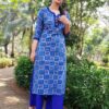 Cobalt Blue Floral Straight Casual Kurtis for Women