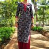 Ink Black Flower Straight Casual Kurtis for Women