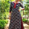 Ink Black Flower Straight Casual Kurtis for Women