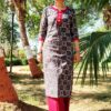 Ink Black Flower Straight Casual Kurtis for Women