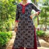 Ink Black Flower Straight Casual Kurtis for Women