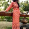 Salmon Pink Sequins Embellished Festive Long Kurti for Women