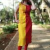 Yellow Maroon Embroidered Casual Kurtis for Women