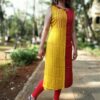 Yellow Maroon Embroidered Casual Kurtis for Women