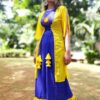 Royal Blue & Lemon Hand Embroidered Festive Long Dress for Women