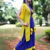 Royal Blue & Lemon Hand Embroidered Festive Long Dress for Women