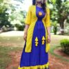 Royal Blue & Lemon Hand Embroidered Festive Long Dress for Women