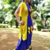 Royal Blue & Lemon Hand Embroidered Festive Long Dress for Women