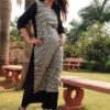 Iron Grey Zigzag Striped Formal Kurtis for Women