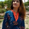 Peacock Blue Orange Formal Kurtis for Women