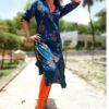 Peacock Blue Orange Formal Kurtis for Women