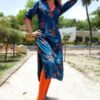 Peacock Blue Orange Formal Kurtis for Women