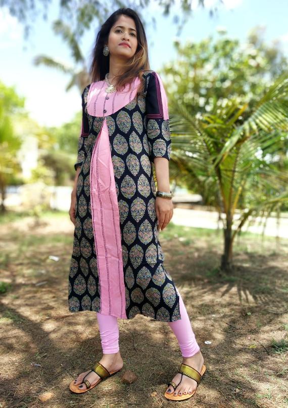 Kurta Women Pink and Gold Toned Printed Party Wear A-line Kurta With  Trousers Kurtis for Women Kurta With Palazzos Indian Dress - Etsy