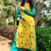 Lemon Yellow Net Straight Casual Kurtis for Women