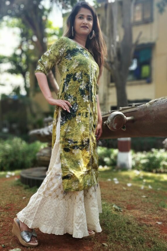 Crocodile Green Floral Festive Kurti for Women