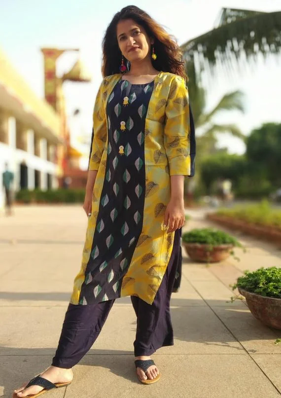 Lemon Navy Blue Casual Kurtis for Women
