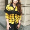 Butterscotch Yellow Checkered Printed Casual Shirts for Women
