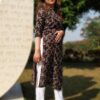 Coal Black Floral Printed Formal Kurtis for Women