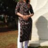 Coal Black Floral Printed Formal Kurtis for Women