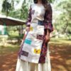 Navy Blue & Grey Floral Embellished Festive Kurti for Women