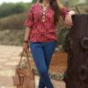 Beige Floral Printed Ethnic Tops for Women