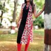 Coral Red Black Floral Straight Casual Kurtis for Women