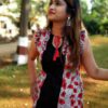 Coral Red Black Floral Straight Casual Kurtis for Women