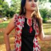 Coral Red Black Floral Straight Casual Kurtis for Women