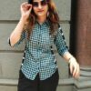 Powder Blue Checkered Casual Shirts for Women