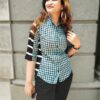 Powder Blue Checkered Casual Shirts for Women