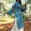 Teal Blue Bandhani Embellished Festive Kurti for Women