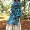 Teal Blue Bandhani Embellished Festive Kurti for Women