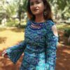 Teal Blue Bandhani Embellished Festive Kurti for Women