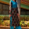 Carob Teal Blue Front Twisted Casual Kurtis for Women