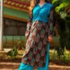 Carob Teal Blue Front Twisted Casual Kurtis for Women