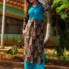 Carob Teal Blue Front Twisted Casual Kurtis for Women