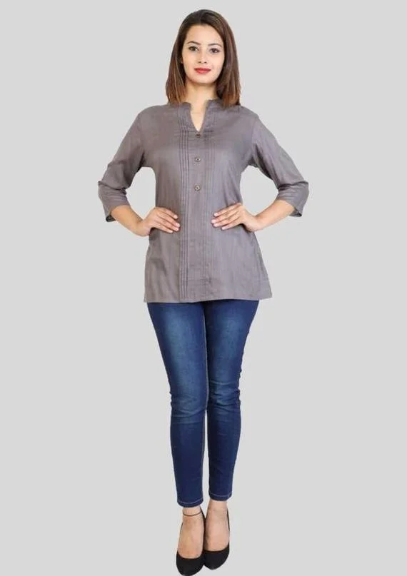 Grey Solid Tunic Tops for Women