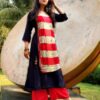 Navy Blue Mirror Embellished festive Kurti for Women
