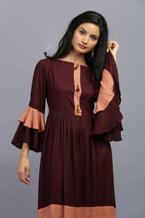 Pecan Brown High Low Casual Kurtis for Women