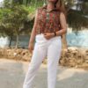 Multicolor Printed Crop Casual Tops for Women