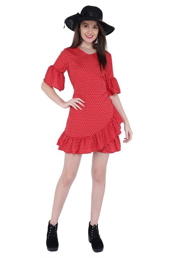 Red Polka Dots Ethnic Short Dress for Women