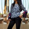 Blue Floral Printed Casual Tops for Women