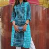 Azure Blue Striped Formal Kurtis for Women