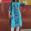 Azure Blue Striped Formal Kurtis for Women