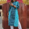 Azure Blue Striped Formal Kurtis for Women